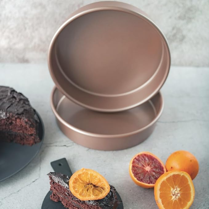 9 inch Raund Cake Pan 2 Pack Nonstick, PFOA & BPA Free | | Non-Toxic - High Carbon Steel - Gold - Layer Circle Mold 2 inches Deep for Oven Baking