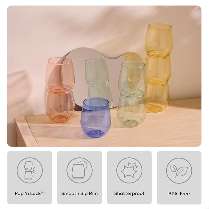 TOSSWARE POP 14oz Vino - Color Series SET OF 12, Premium Quality, Recyclable, Unbreakable & Crystal Clear Plastic Wine Glasses
