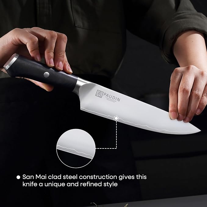 PAUDIN Kitchen Knife Set, Ultra-Sharp Multi-Layer High Carbon Steel Knives for Meat and Vegetables, Ergonomic Wooden Handle,62 HRC Kitchen Chef Knife Set for Cooking,BBQ,Meal Prep,Gifts for Men Women