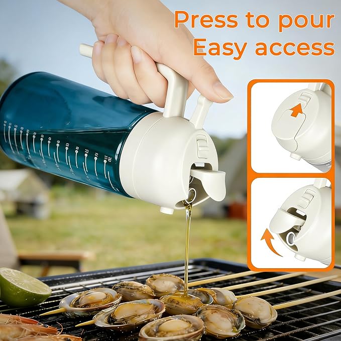 Glass Olive Oil Sprayer for Cooking (16oz/470ml), 2 in 1 Olive Oil Dispenser Bottle for Kitchen Gadgets and Air Fryer Accessories, Salad, BBQ (2-Pack, Blue White)