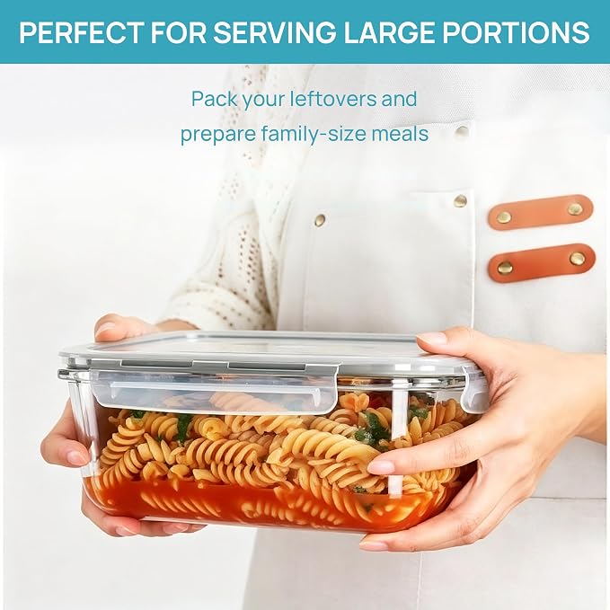 Vtopmart 1Pack 1860ml/63oz Large Glass Storage Container with Lids | Meal Prep Food Container Set with Snap Airtight Lid for Baking, Microwave, Oven, Leak Proof, Freezer, Dishwasher, BPA Free