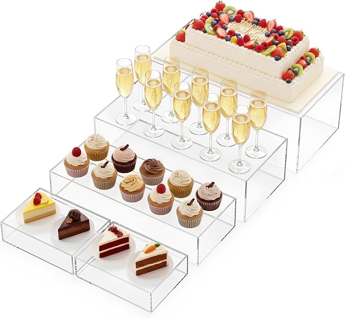 Extra Large 15.5 Inch Acrylic Buffet Risers Stands, 5 PCS Clear Food Risers for Buffet Table, Tiered Rectangle Dessert Table Display Set, Party Food Display for Catering Supplies