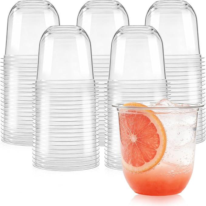 Alaeseje 100 Pcs Disposable Stemless Wine Glasses,12 oz Cocktail Cups | Round Bottom Clear Plastic Party Cups for Meeting Weddings Birthday Party Supplies