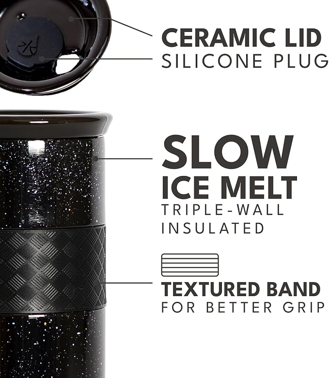 Elemental Artisan 16oz Triple-Wall Insulated Coffee Tumbler w/Ceramic Lid | Triple Wall Coffee Travel Mug, Reusable Stainless Steel Coffee Tumbler; Thermal Coffee Cups for Hot (6 Hrs) & Cold (18 Hrs)