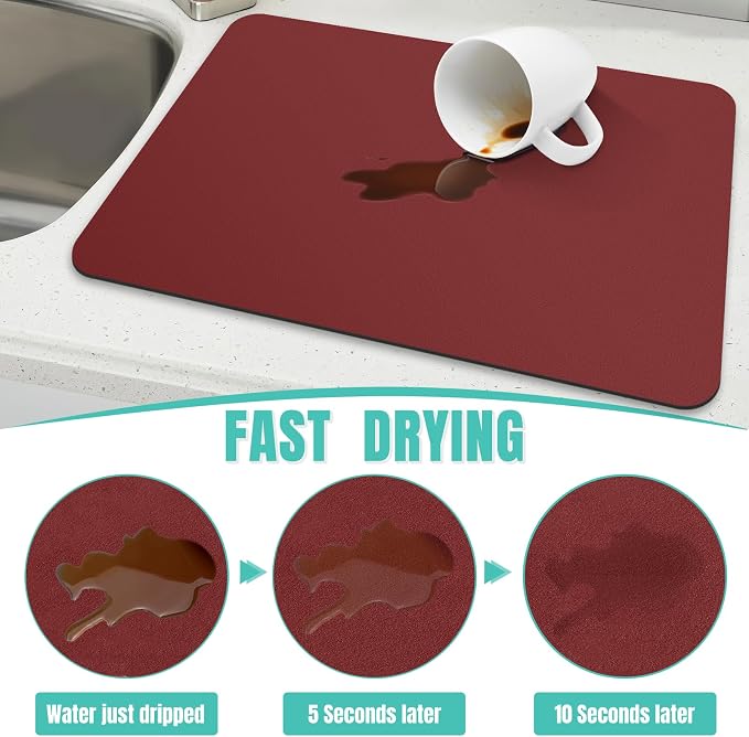 Coffee Mat Super Absorbent Dish Drying Mat Coffee Bar Mat 18"x 36", Red | Match with Coffee Machine Accessories Large Drying Mats for Kitchen Counter