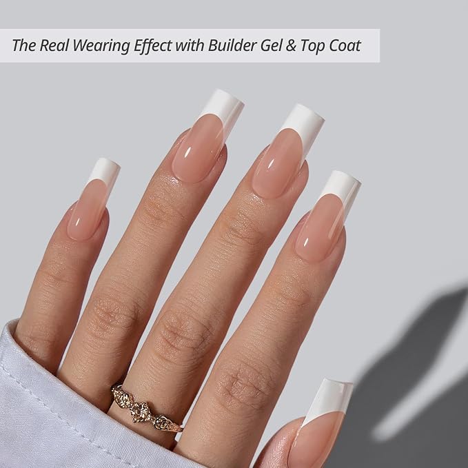 BTArtboxnails XCOATTIPS White French Tip Press On Nails, L Square, Peach | Lamp-Curable, 4-Week Wear, Natural Nail Look, Salon Quality Value at Home, Easy-to-Apply for Beginners, 160ct Nail Tips Only