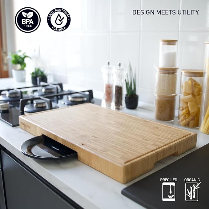 Bamboo Cutting Board, End Grain Butcher Block for Kitchen, Extra Thick 1.7" | 16 x 10 Inch (Extra Thick 1.7") Professional, Heavy Duty Hardwood Non Toxic Wooden Chopping Board (Oil & Plate Included)