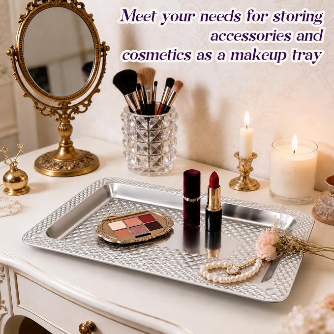 4 Pack Silver Serving Trays Set, Serving Trays for Party (15.7" x 11.8", Rectangular)