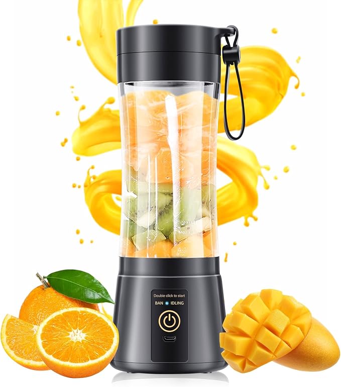Portable Blender Personal Size Blender Make Smoothies, 12oz Mini Travel Cup | BPA-Free Small Blender with High Blending Speed, 6 Steel Blades, Easy Clean, Freshly Squeezed in Sports/Office/Gym