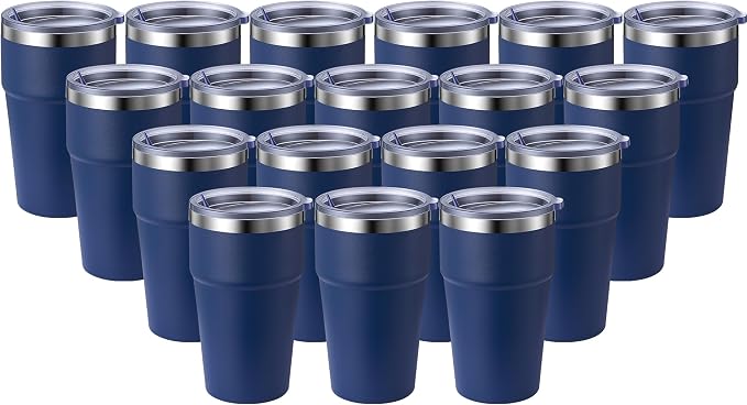 MEWAY 16oz Tumbler Double Wall Vacuum Insulated Travel Mug Bulk, Stainless Steel Tumblers with Lid, Powder Coated Coffee Cups for Cold & Hot Drinks (Navy,18 Pack Pack)