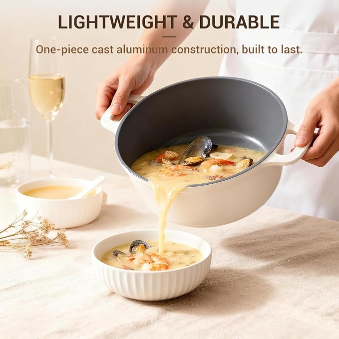 8-Piece Non Stick Stock Pot with Lid, Ceramic Cooking Pot Set, 4.5 Qt All-in-One Non Toxic Soup Pot for All Stoves, Easy to Clean & Dishwasher Safe, Oven Safe, Induction Ready, PFOA PFAS Free