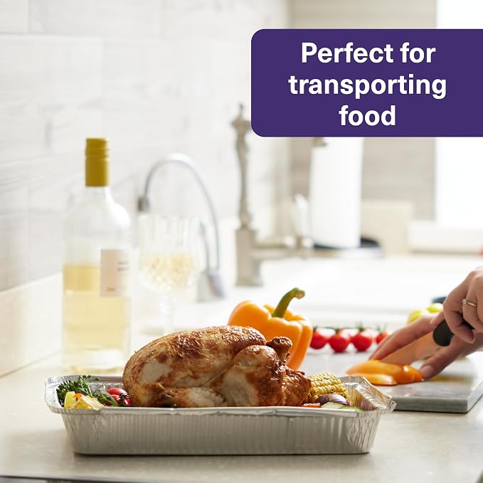 MATANA 25 Pack 8x12 Foil Aluminum Pans Disposable Trays - Ideal for Roasting, Baking, Lasagna, Cakes, Tarts, Bread, Crawfish, Chafer, Party