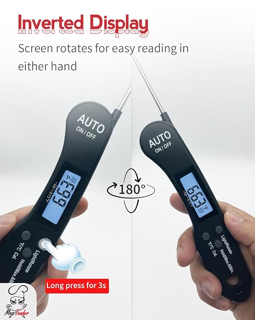 Ultra-Fast 1.2s Instant Read Meat Thermometer for Grilling & Smoking, ±1°F Accuracy with Calibration, Reversible Backlit LCD for Left/Right Hand, Magnetic Digital Food Thermometer for BBQ, Candy, Oil