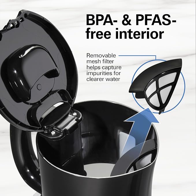 Hamilton Beach 1.7 Liter Electric Tea Kettle, Water Boiler & Heater | Fast Boiling 1500 Watts | BPA Free | Cordless Serving | Auto-Shutoff & Boil-Dry Protection | Black | 41038G