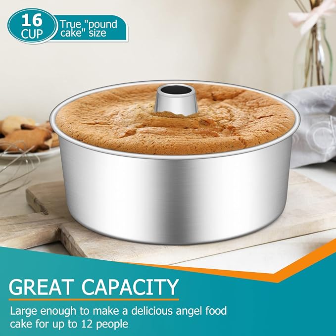 E-far 10-Inch Angel Food Cake Pan, Stainless Steel Tube Pan for Baking | Ideal for Pound Chiffon Cake, One-piece Design & Non-toxic, Dishwasher Safe