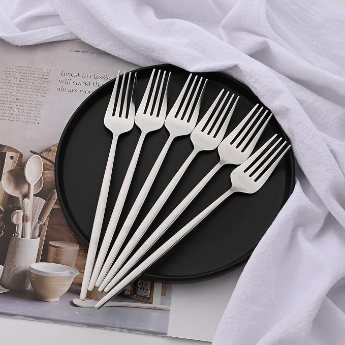 Silver Silverware Set, 24-Piece Stainless Steel Flatware Set Service For 6, Mirror Polished Tableware Cutlery Set Knife Fork And Spoon For Home & Restaurant, Dishwasher Safe