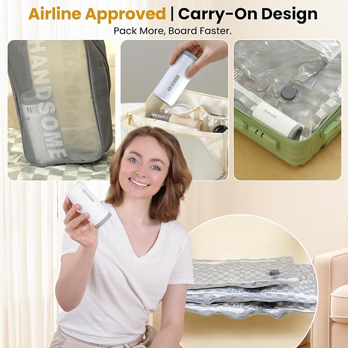12 Pack Vacuum Storage Bags for Travel with Digital Display Air Pump,Carry-on Packing Bags for Luggage and Suitcase,Space Saver for Clothes
