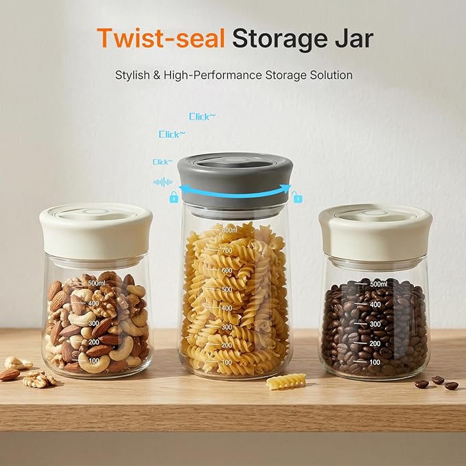 2-Pack 17oz Overnight Oats Container with Airtight Twist-Seal Lid | Wide Mouth, Easy Open/Clean, Clear Borosilicate Mason Jar With Scale for Coffee, Nuts, Tea, Oats, Jams, Pickles, Candy, Sugar