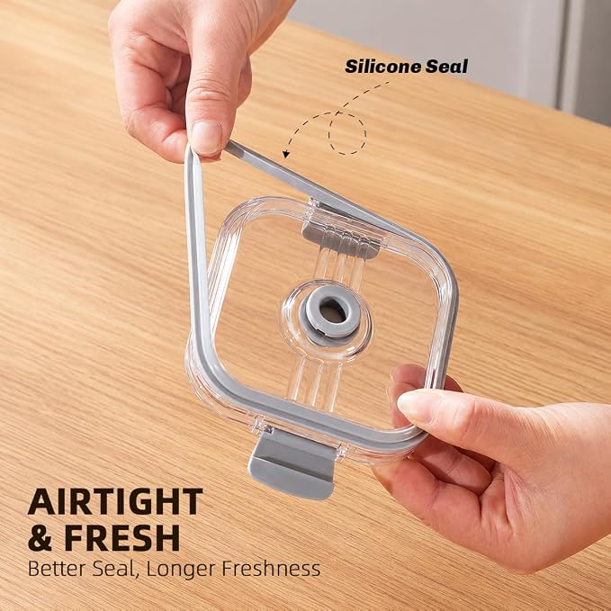 5-Piece Clear Vacuum Seal Canisters with Pump, Airtight Storage Containers for Cereal, Flour, Sugar & Pantry Organization (1.43 QT, 0.68 QT*2, 0.41 QT*2)