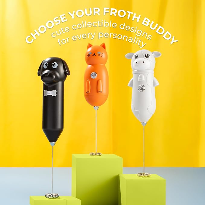 Zulay Kitchen Cow Milk Frother Wand – Cutesy Frother, Meet Your New Frothing Buddy Daisy The Cow, Adoption Papers and Stickers Included, Purrr-fect for Lattes, Cappuccino & Matcha – White