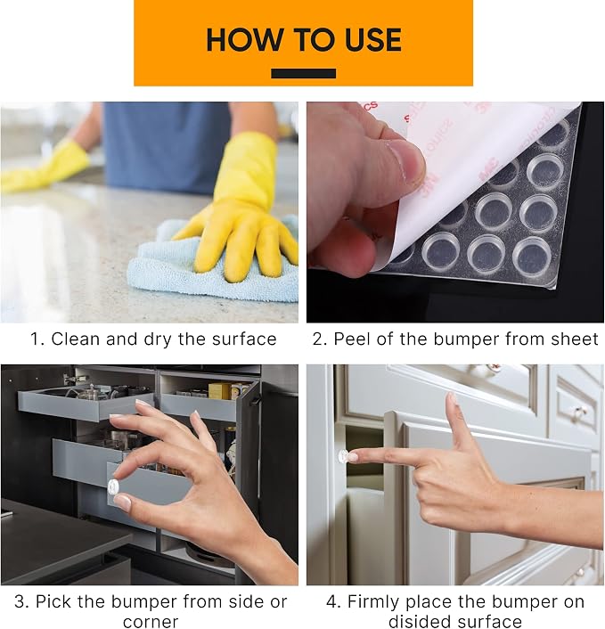 Vellax 256-Pack Clear Silicone Cabinet Bumpers, Self Adhesive Sticky Pads | 256 clear silicone bumpers absorb shock, dampen noise & protect surfaces - sticky, durable & easy to apply anywhere.