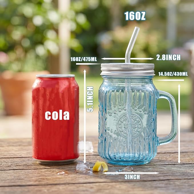 DaYammi Mason Jars with Lids and Straws (Blue, 16, ounces)