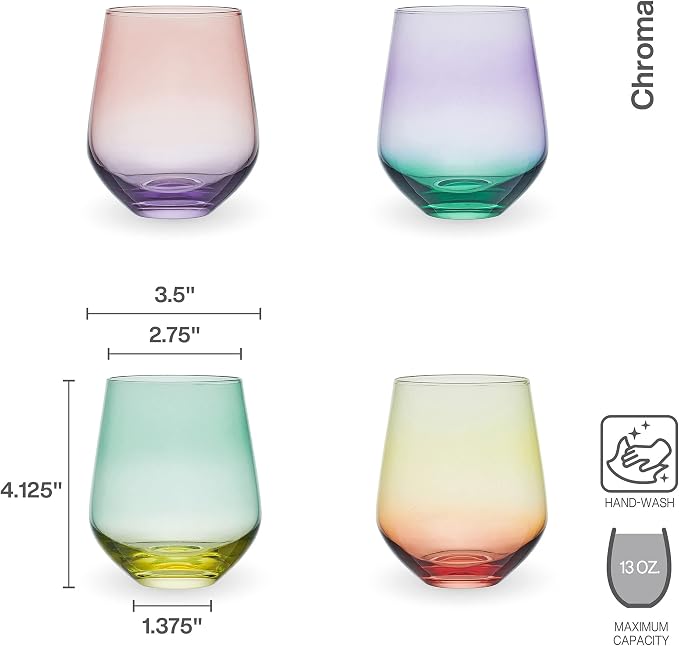 Mikasa Chroma Set of 4 Stemless Wine Glasses, 13 Ounce