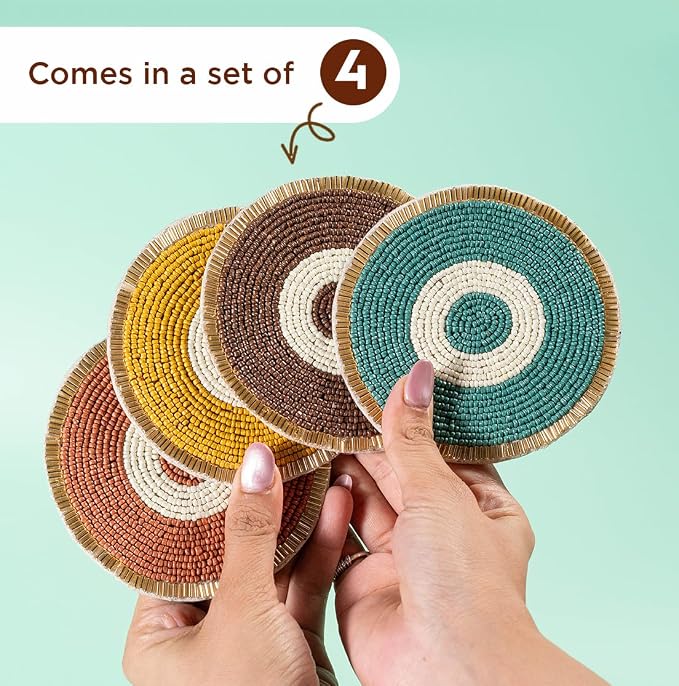 Folkulture Fall Coasters Set of 4 for Drink Non Slip, Easy to Clean - 4 Inch