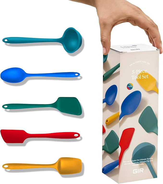 GIR: Get It Right 5-Piece Silicone Ultimate Kitchen Utensils Set - Ladle, Spatula, Flip, Spoon & Spoonula - Non-Toxic Cooking Utensils for Nonstick Cookware, Cooking and Baking - Madrid