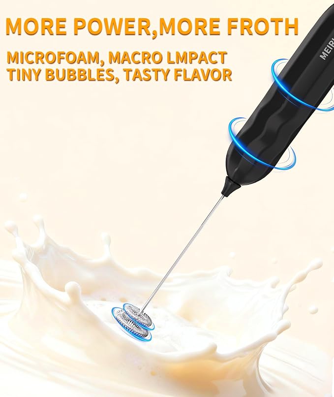 2-Pack Milk Frother Handheld with Stand, Valentines Day Gifts for Him and Her, Powerful Electric Coffee Frother, Coffee Lover Gift for Lattes, Cappuccino, Matcha & Hot Chocolate, Black/Pink