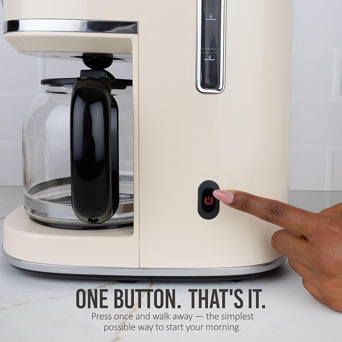 Nostalgia Classic Retro 10 Cup Coffee Maker - One-Touch Drip Brew, Reusable Filter - Anti-Drip, Auto Shutoff, & Time Display - Dishwasher Safe 50 oz Carafe - Cream