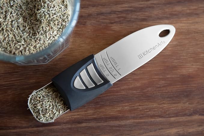 KitchenArt Stainless Steel Pro Adjust-A-Tablespoon, Adjustable Tablespoon | Spoon That Measures 1/2 TSP to 1 TBL | All In One Measuring Spoon | Cooking & Baking Gadget | Kitchen Organization