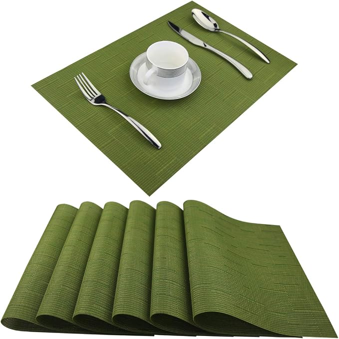 Plastic Placemats,Non Slip Washable Placemats for Dining Table Wipe Clean Table Mats Set of 6 (Sage Green)