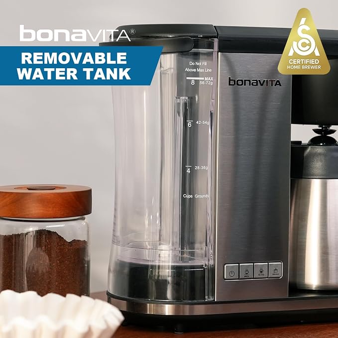 Bonavita Enthusiast 8 Cup Drip Coffee Brewer, Pour Over, SCA Certified Coffee Machine with Thermal Carafe, Stainless Steel Panel, Removable Reservoir, Matte Black | Thermal Carafe, Stainless Steel Panel, Removable Reservoir