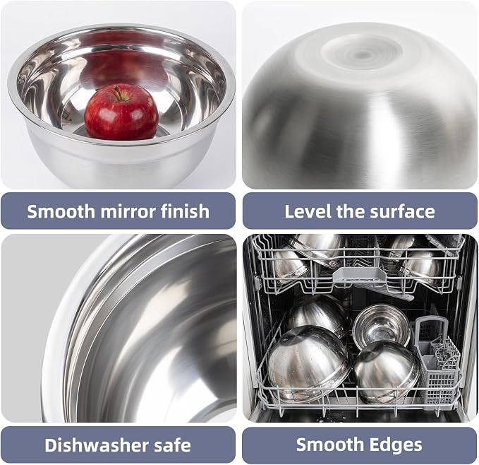 7PCS Stainless Steel Mixing Bowls, Airtight Lid Storage Set | Stackable Nesting Design Suitable For Mixing, Baking, Food Prep, Salad Serving And Refrigerator Storage. Dishwasher Safe.