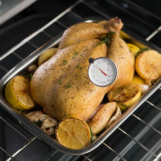 Taylor Leave-in Meat Oven Safe Analog Dial Meat Food Grill BBQ Kitchen Cooking Thermometer, 2 inch dial, Stainless Steel