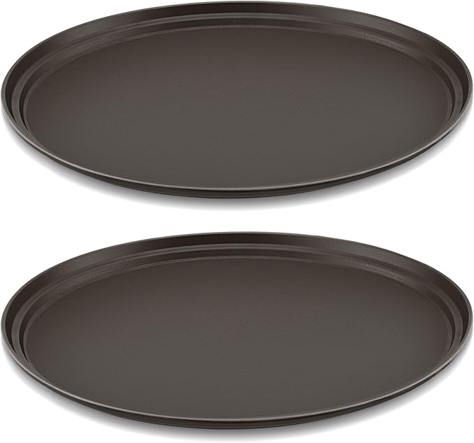 FillTouch 2 Pcs Restaurant Serving Trays PP Plastic Non Slip Rubber Lined Large Oval Tray for Kitchen Dining Room Cafeterias Fast Food Service (24 x 29 Inch,Brown)