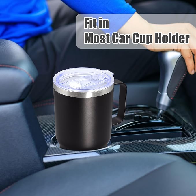 20 oz Tumbler with Handle Coffee Tumblers with Lid Travel Mug Black 1P | 20oz Tumblers with Handle Double-Wall Insulated Vacuum Coffee Mugs Stainless Steel Tumbler with Handles&Lid Black 1P