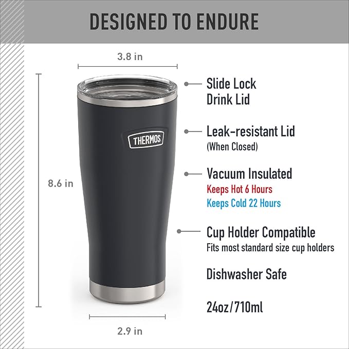 THERMOS ICON SERIES Stainless Steel Cold Tumbler with Slide Lock, 24 Ounce, Granite