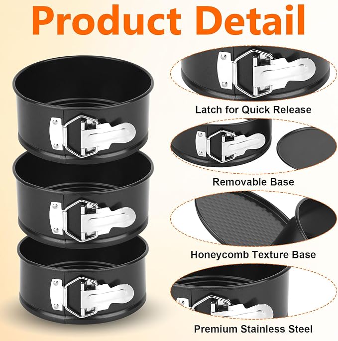 4 Pcs 6 Inch Springform Pan for Cheesecake Mini Round Non Stick Spring form Pan for Cheesecake Baking Home Kitchen Tabletop Baking (Black)