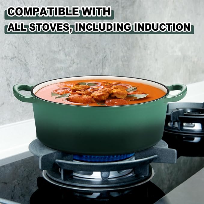 E-far 7QT Oval Dutch Oven Pot with Lid, Enameled Cast Iron Dutch Oven | with Dual Handles for Homemade Sourdough Bread Baking, Nonstick Enamel Coated Cookware, Non-Toxic & Easy Clean, Dark Green