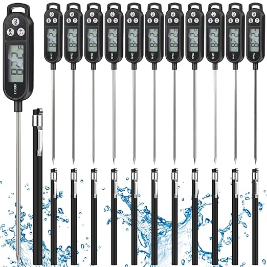 12 Pcs Meat Food Thermometer Food with Probe Water Liquid Instant Read Digital Thermometer Kitchen Cooking Supplies for Cooking BBQ Milk Yogurt (Black)