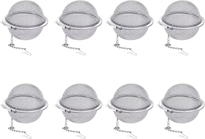 8Pcs 304 Stainless Steel Mesh Tea Ball for Loose Leaf Tea | Tea Strainer Infuser Filter with Long Chain for All Cups, Reusable Tea Diffuser for Herbal Tea & Spices Keep Flavors Separate