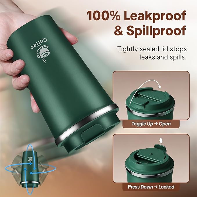17oz Travel Coffee Mug ,Leakproof Vacuum Coffee Cup Insulated Tumbler | 304 Stainless Steel, Double-Wall Vacuum Insulated, Leakproof, Fits Hot & Cold Drinks Car Cup Holders, Travel, Office