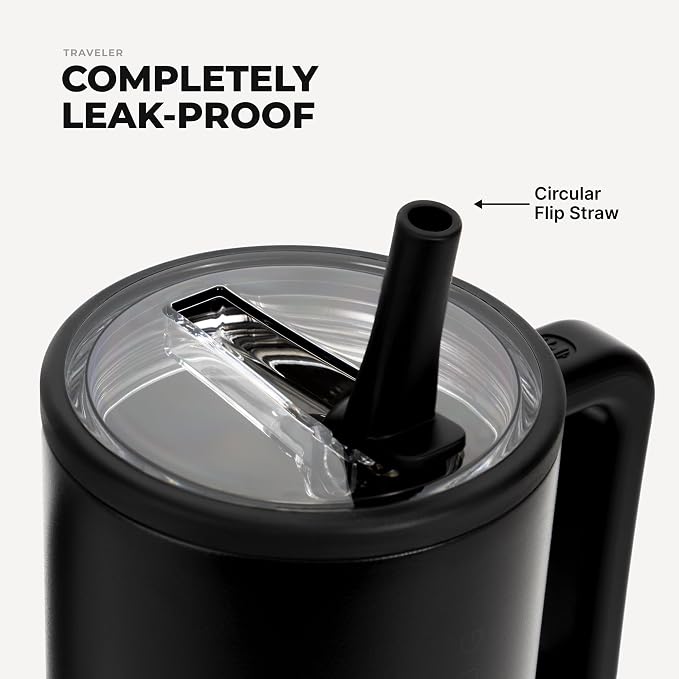 HydroJug Traveler 32oz, Insulated Tumbler with Handle & Straw, Black