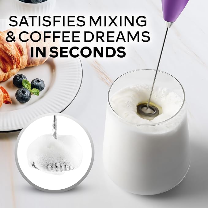 Zulay Kitchen Powerful Milk Frother Wand With Duracell Batteries - Ultra Fast Handheld Drink Mixer - Electric Whisk Foam Maker for Coffee, Lattes, Cappuccino & Matcha - Z1 Motor - Firework