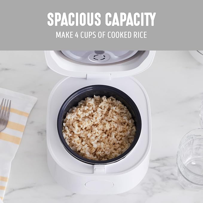 GreenLife Digital Rice Cooker, 2-Cups Uncooked/4-Cups Cooked, White | PFAS-Free Ceramic Nonstick Coated 1.5QT Pot, One-Touch Presets, Oats, Quinoa, Brown Rice, Auto Warming, Fuzzy Logic Tech