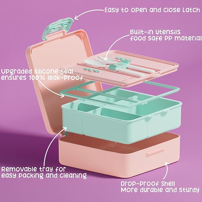 Fimibuke Kids Bento Snack Lunch Box with 4 Compartments, Insulated lunch Bag, Stainless Steel Thermo Food Jar, Ice Pack & Utensils, Unicorn Birthday Gifts for Age 3-12 Back to School Toddler Girl Boy | Lunch Box Kids with 4 Compartment, Food Jar, Ice P...