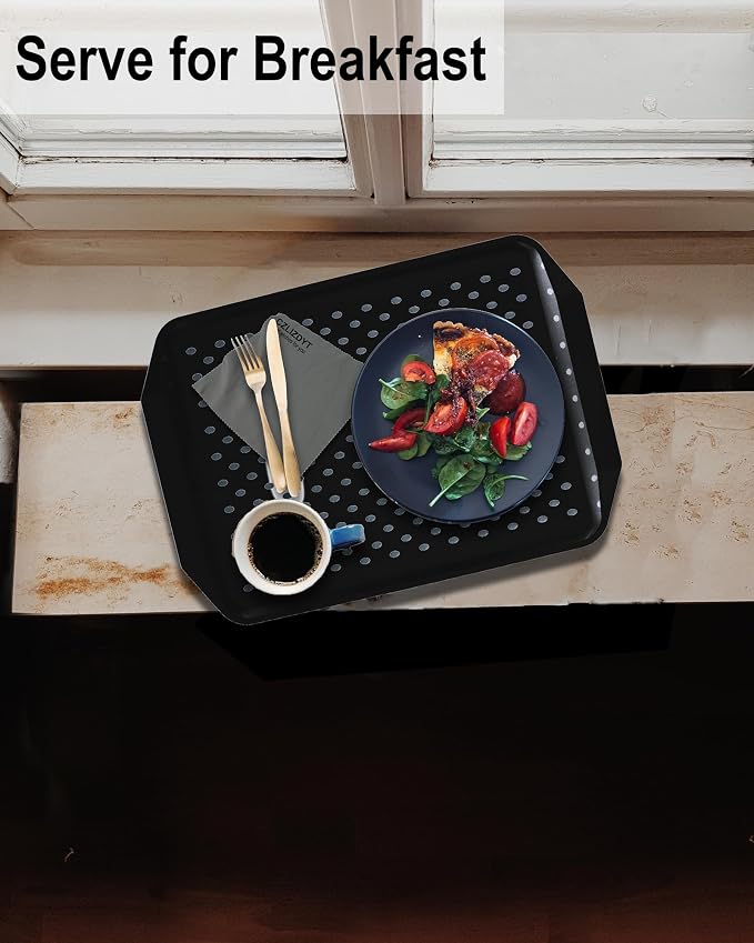 Czlizdyt Non Slip Serving Tray with Handles, Food Trays for Eating on Couch | Lap Trays for Breakfast Dinner Snack Fruit Appetizers Beverage, Rectangular, Set of 2, Black
