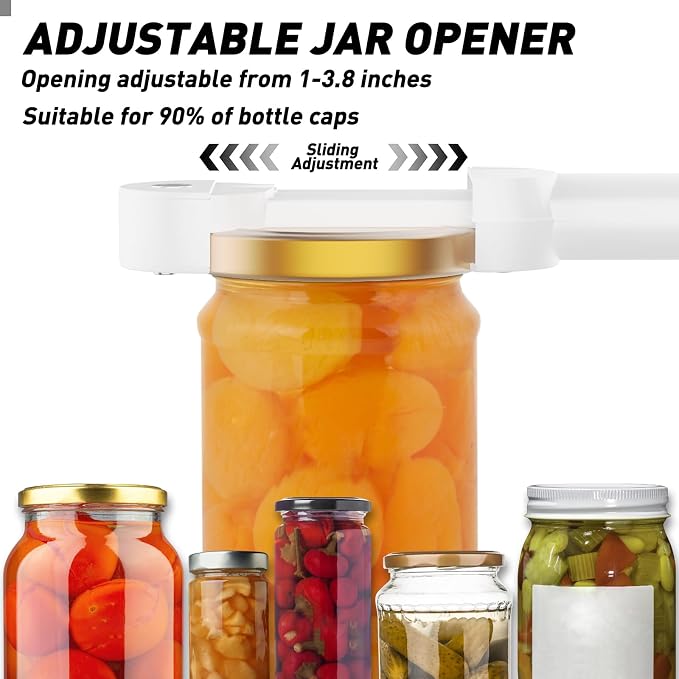 Jar Opener Bottle Opener for Seniors with Arthritis, Multi Retractable Magnetic Can Opener, Jar Grippers for Opening Jars, Kitchen Gadgets for Weak Hands and Senior Arthritis (White)